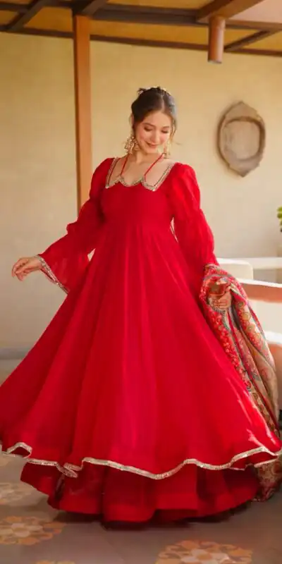 RTC 6045 Red | Red Tabby Silk Salwar Suit with Mirror Work & Digital Print. Available at ₹2049 only. Delivery 4-6 Working Days. Shop now. | Anarkali Suits, Bollywood Anarkali, Creative-Anarkali, Designer Anarkali, Embroidered Anarkali, Party Wear Anarkali, Salwar suit