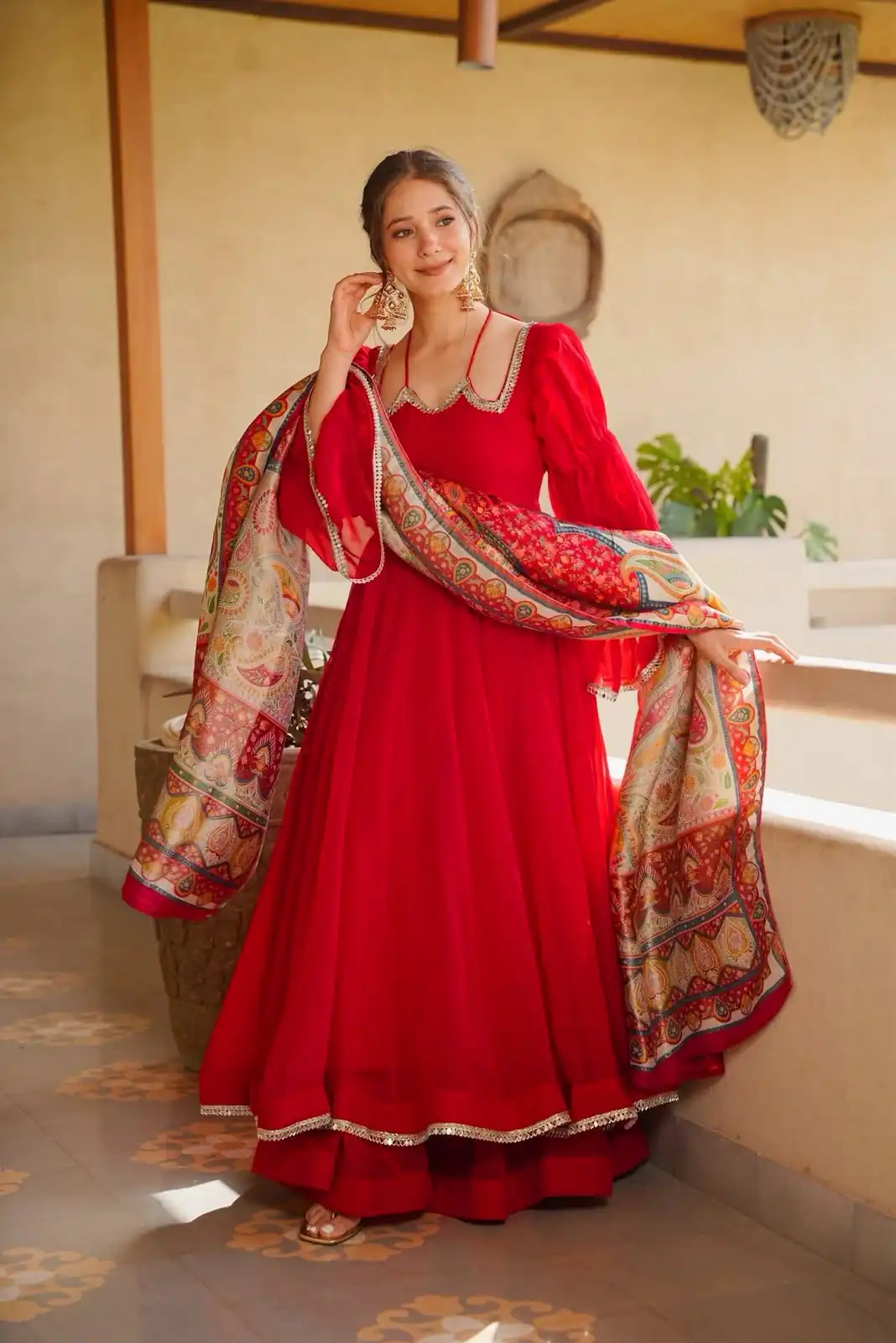 RTC 6045 Red | Red Tabby Silk Salwar Suit with Mirror Work & Digital Print. Available at ₹2049 only. Delivery 4-6 Working Days. Shop now. | Anarkali Suits, Bollywood Anarkali, Creative-Anarkali, Designer Anarkali, Embroidered Anarkali, Party Wear Anarkali, Salwar suit