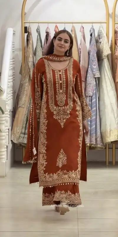 SR 1716 Rust Colour Faux Georgette Salwar Suit with Lace Work. Introductory Price ₹2449. Delivery 4-6 Working Days. Shop now. | Jump Suits, Salwar suit, Designer Suits, Casual Suits, Creative suits, Palazzo Suits, Party Wear Suits, Patiala Suits, Straight Suits