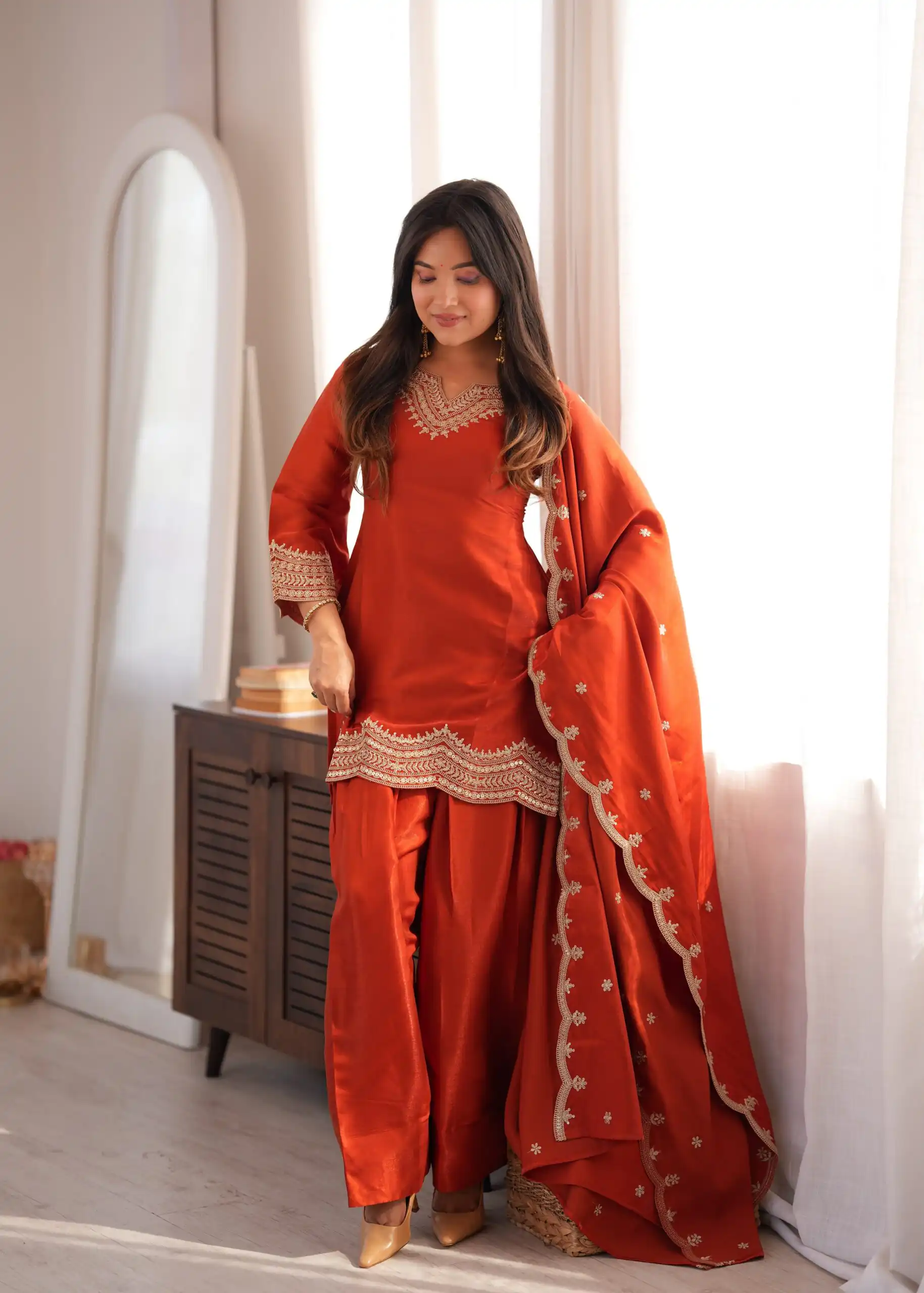 KB 307 Rust in Glass Roman Silk. Sequins Work & Embroidery Work Salwar Suit Festive Deal ₹1999. Delivery 4-6 Working Days. Shop now. | Jump Suits, Salwar suit, Designer Suits, Casual Suits, Creative suits, Palazzo Suits, Party Wear Suits, Patiala Suits, Straight Suits