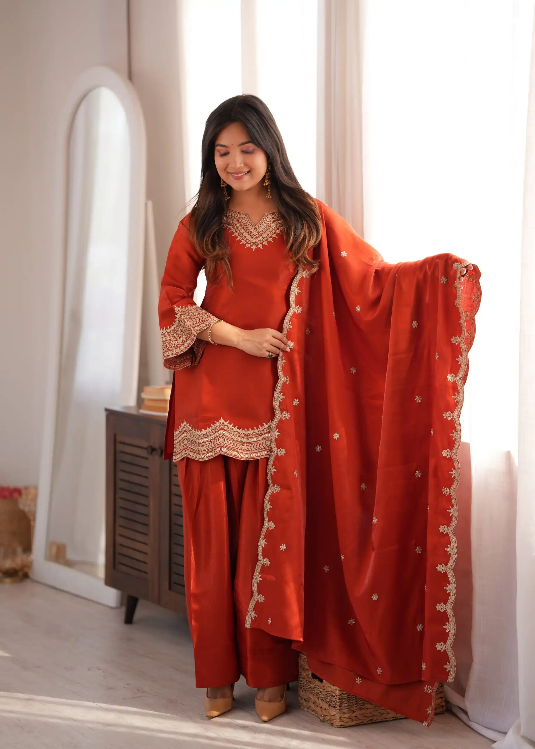KB 307 Rust in Glass Roman Silk. Sequins Work & Embroidery Work Salwar Suit Festive Deal ₹1999. Delivery 4-6 Working Days. Shop now. | Jump Suits, Salwar suit, Designer Suits, Casual Suits, Creative suits, Palazzo Suits, Party Wear Suits, Patiala Suits, Straight Suits