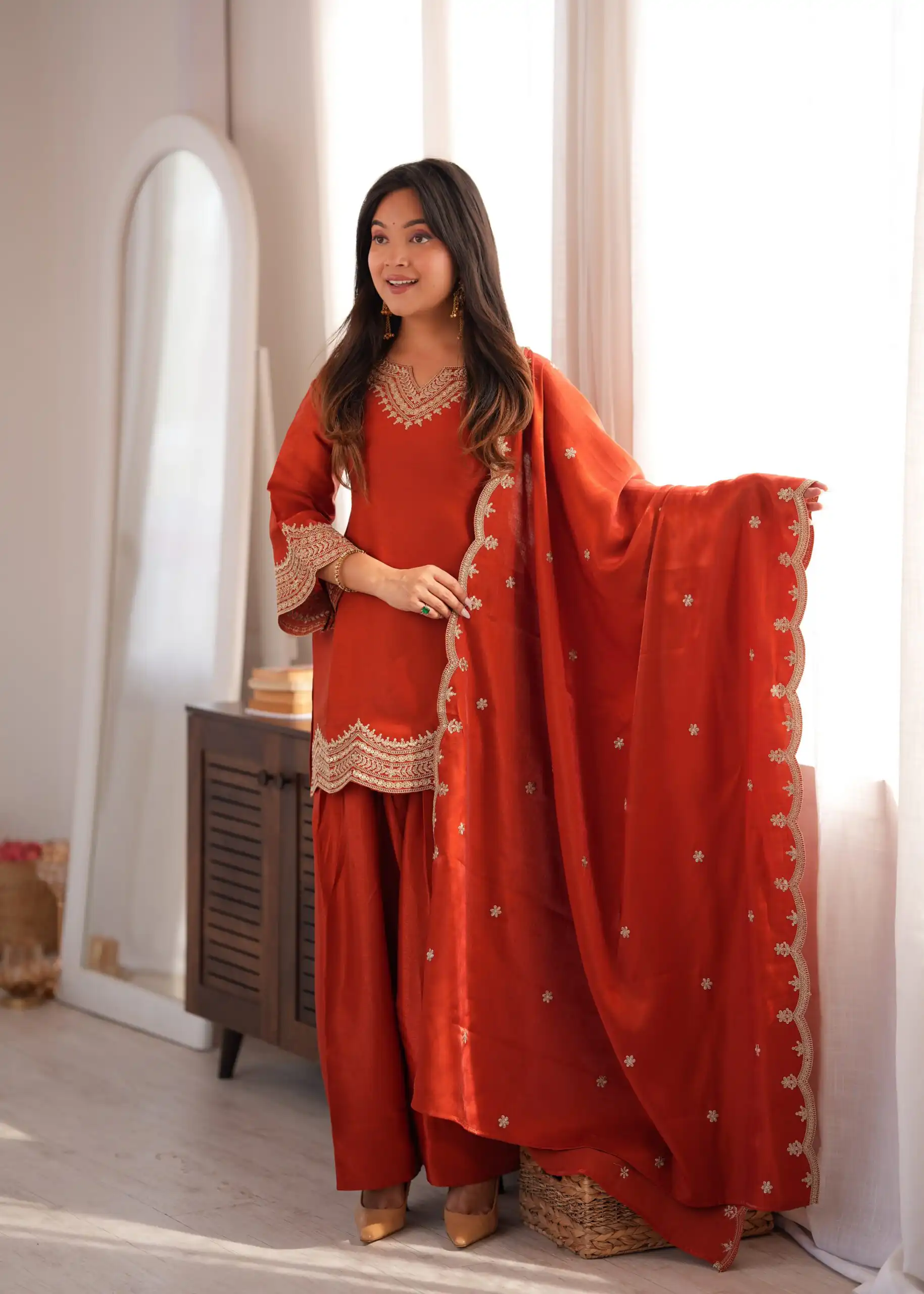 KB 307 Rust in Glass Roman Silk. Sequins Work & Embroidery Work Salwar Suit Festive Deal ₹1999. Delivery 4-6 Working Days. Shop now. | Jump Suits, Salwar suit, Designer Suits, Casual Suits, Creative suits, Palazzo Suits, Party Wear Suits, Patiala Suits, Straight Suits