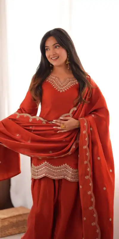 KB 307 Rust in Glass Roman Silk. Sequins Work & Embroidery Work Salwar Suit Festive Deal ₹1999. Delivery 4-6 Working Days. Shop now. | Jump Suits, Salwar suit, Designer Suits, Casual Suits, Creative suits, Palazzo Suits, Party Wear Suits, Patiala Suits, Straight Suits