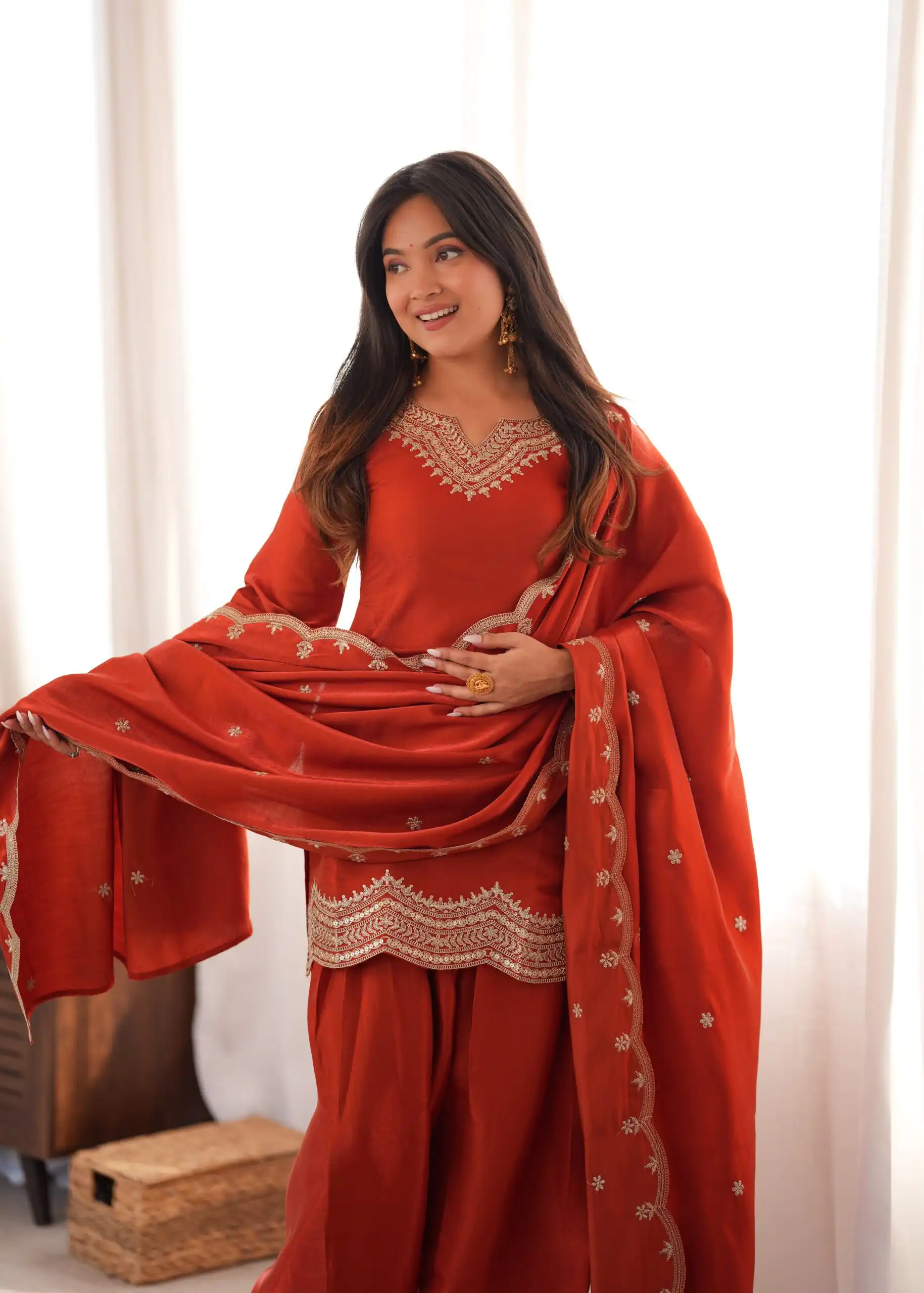 KB 307 Rust in Glass Roman Silk. Sequins Work & Embroidery Work Salwar Suit Festive Deal ₹1999. Delivery 4-6 Working Days. Shop now. | Jump Suits, Salwar suit, Designer Suits, Casual Suits, Creative suits, Palazzo Suits, Party Wear Suits, Patiala Suits, Straight Suits