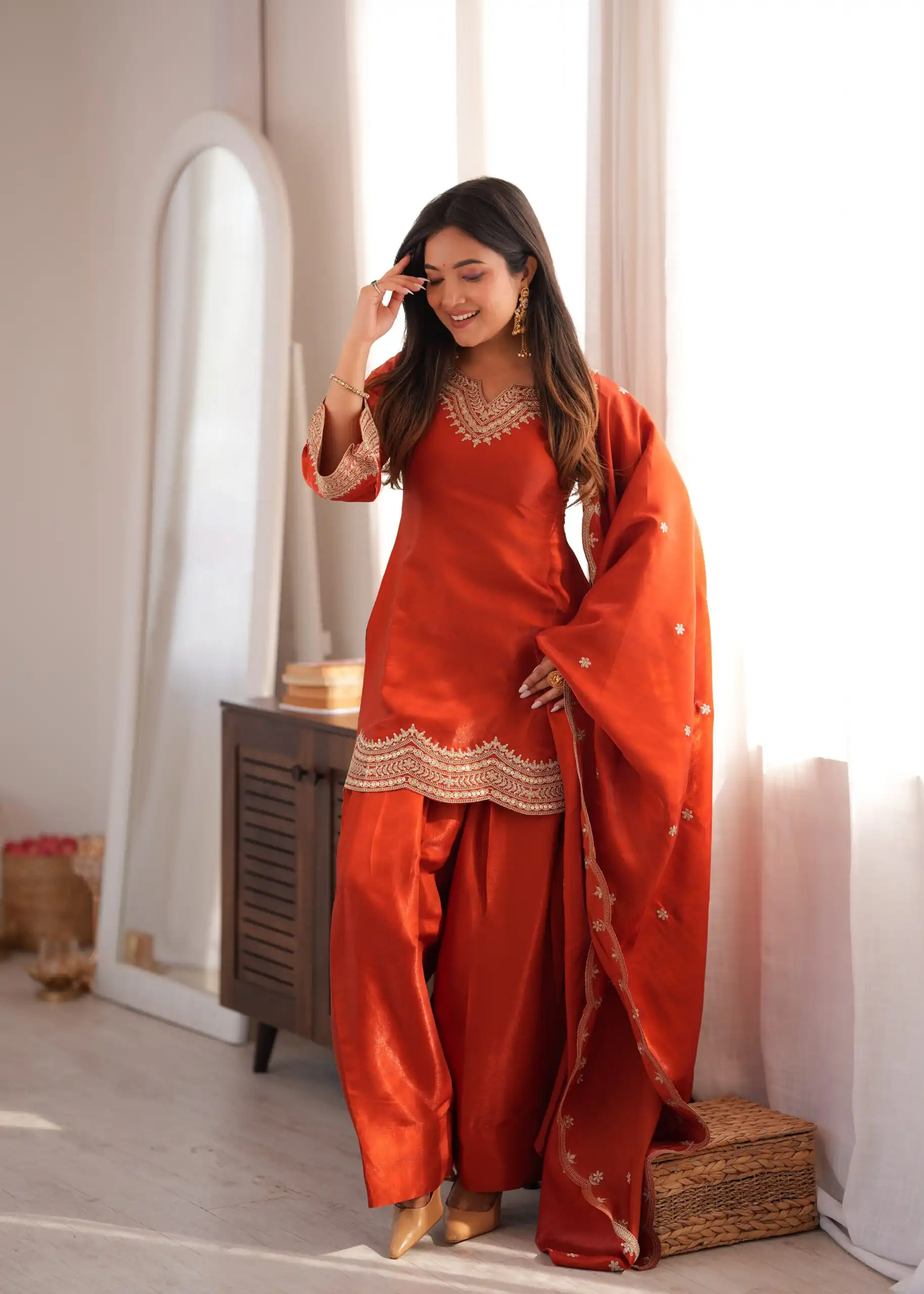 KB 307 Rust in Glass Roman Silk. Sequins Work & Embroidery Work Salwar Suit Festive Deal ₹1999. Delivery 4-6 Working Days. Shop now. | Jump Suits, Salwar suit, Designer Suits, Casual Suits, Creative suits, Palazzo Suits, Party Wear Suits, Patiala Suits, Straight Suits