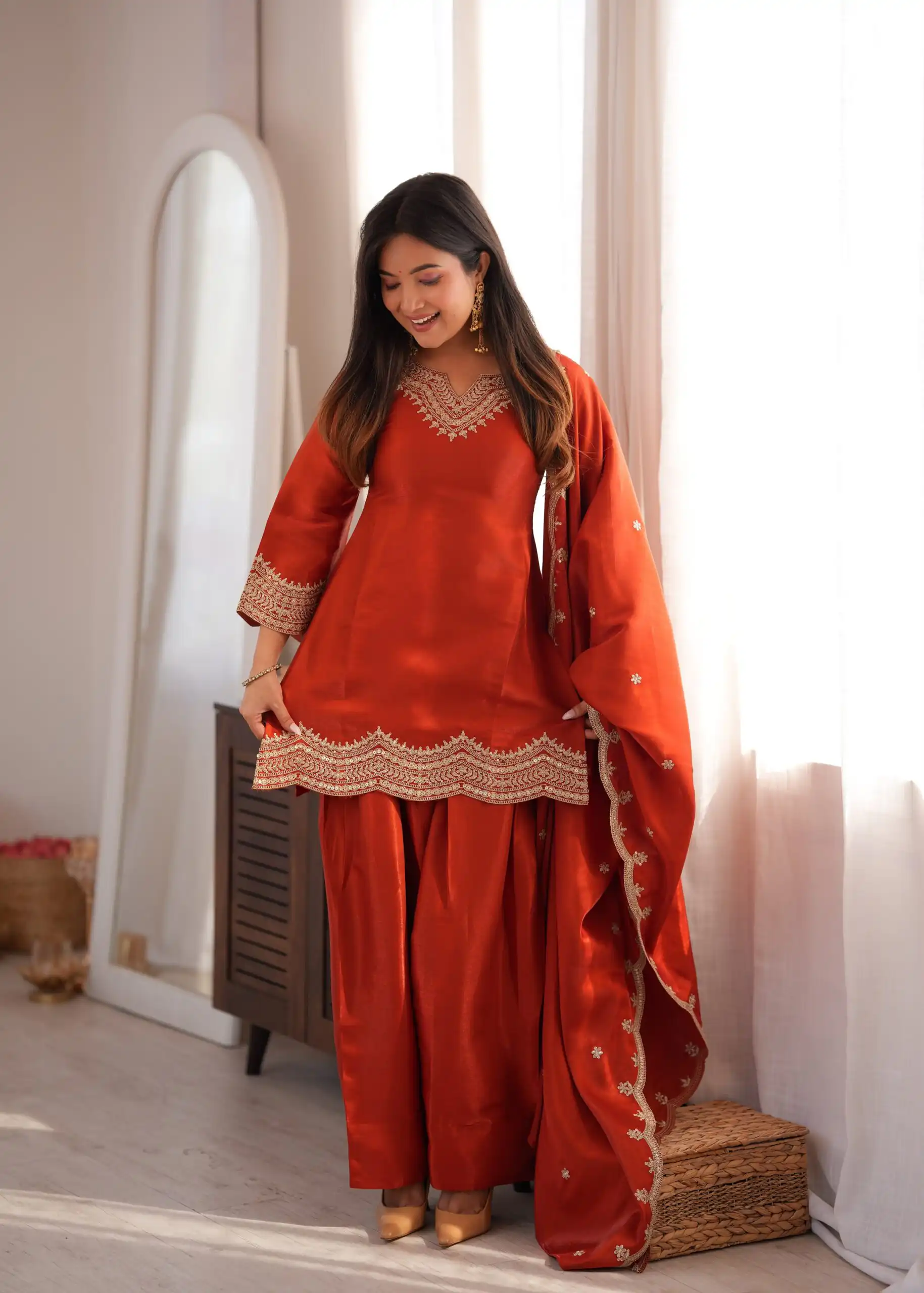 KB 307 Rust in Glass Roman Silk. Sequins Work & Embroidery Work Salwar Suit Festive Deal ₹1999. Delivery 4-6 Working Days. Shop now. | Jump Suits, Salwar suit, Designer Suits, Casual Suits, Creative suits, Palazzo Suits, Party Wear Suits, Patiala Suits, Straight Suits