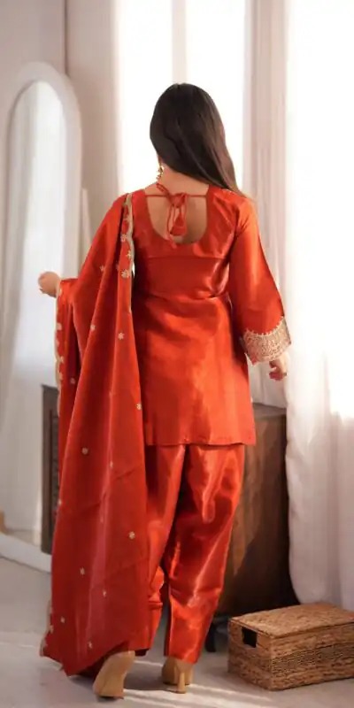 KB 307 Rust in Glass Roman Silk. Sequins Work & Embroidery Work Salwar Suit Festive Deal ₹1999. Delivery 4-6 Working Days. Shop now. | Jump Suits, Salwar suit, Designer Suits, Casual Suits, Creative suits, Palazzo Suits, Party Wear Suits, Patiala Suits, Straight Suits