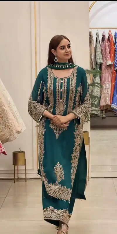 SR 1716 Teal Colour Faux Georgette Salwar Suit with Lace Work. Introductory Price ₹2449. Delivery 4-6 Working Days. Shop now. | Jump Suits, Salwar suit, Designer Suits, Casual Suits, Creative suits, Palazzo Suits, Party Wear Suits, Patiala Suits, Straight Suits