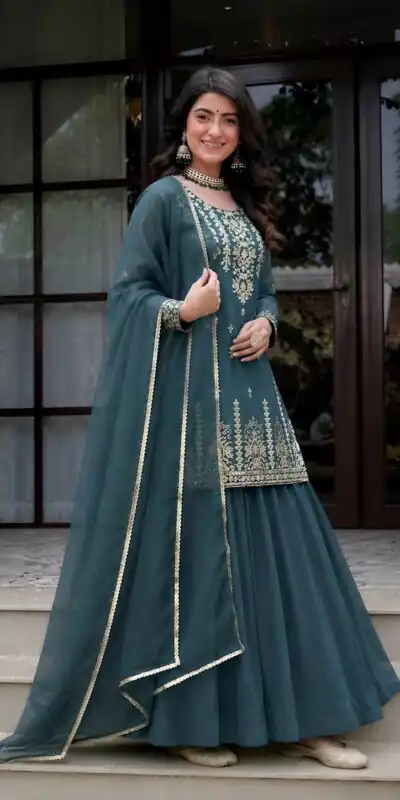 MD 3101 Teal Roman Cotton Lehenga Choli. Perfect for Wedding, Party, Makar Sankranti, Pooja, Anniversary – Grab it for ₹2099. Delivery 4-6 Working Day | Lehenga, Bollywood Lehenga, Creative Lehenga, Designer Lehenga, Embroidered Lehenga, Party Wear Lehenga
