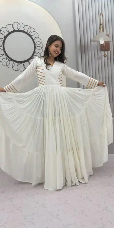 PC 590 White in Color Pure Cotton ace Work Gown . Wedding, Party, Festive, Events Get it for ₹2449. Delivery 4-6 Working Days. Best Online Shop now. | Gowns, Bollywood Gowns, Creative Gowns, Designer Gowns, Embroidered Gowns, Party Wear Gowns