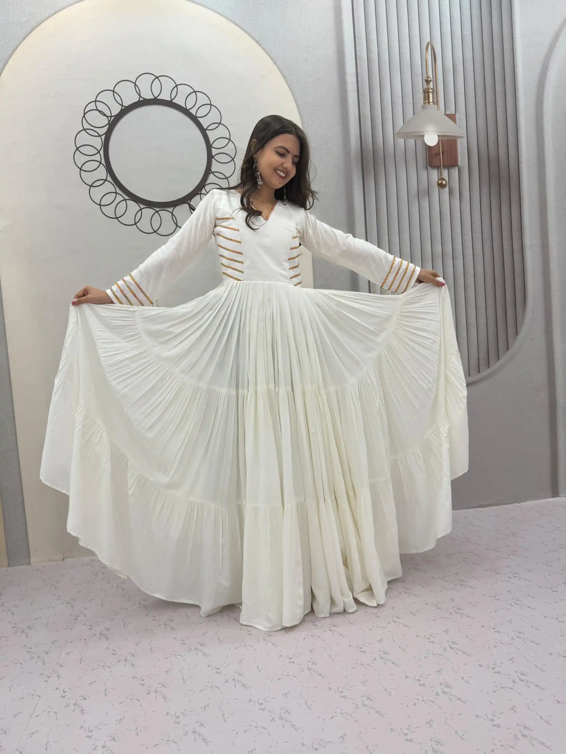 PC 590 White in Color Pure Cotton ace Work Gown . Wedding, Party, Festive, Events Get it for ₹2449. Delivery 4-6 Working Days. Best Online Shop now. | Gowns, Bollywood Gowns, Creative Gowns, Designer Gowns, Embroidered Gowns, Party Wear Gowns