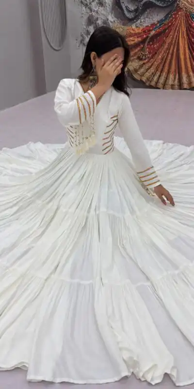 PC 590 White in Color Pure Cotton ace Work Gown . Wedding, Party, Festive, Events Get it for ₹2449. Delivery 4-6 Working Days. Best Online Shop now. | Gowns, Bollywood Gowns, Creative Gowns, Designer Gowns, Embroidered Gowns, Party Wear Gowns