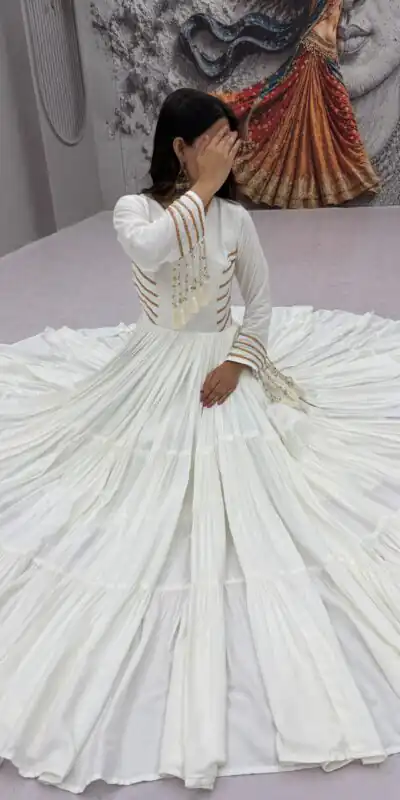 PC 590 White in Color Pure Cotton ace Work Gown . Wedding, Party, Festive, Events Get it for ₹2449. Delivery 4-6 Working Days. Best Online Shop now. | Gowns, Bollywood Gowns, Creative Gowns, Designer Gowns, Embroidered Gowns, Party Wear Gowns