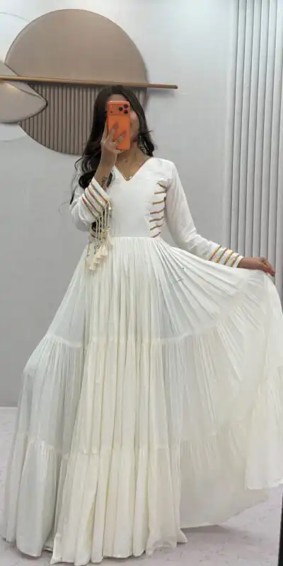 PC 590 White in Color Pure Cotton ace Work Gown . Wedding, Party, Festive, Events Get it for ₹2449. Delivery 4-6 Working Days. Best Online Shop now. | Gowns, Bollywood Gowns, Creative Gowns, Designer Gowns, Embroidered Gowns, Party Wear Gowns
