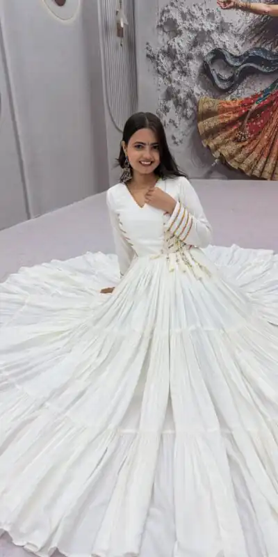 PC 590 White in Color Pure Cotton ace Work Gown . Wedding, Party, Festive, Events Get it for ₹2449. Delivery 4-6 Working Days. Best Online Shop now. | Gowns, Bollywood Gowns, Creative Gowns, Designer Gowns, Embroidered Gowns, Party Wear Gowns