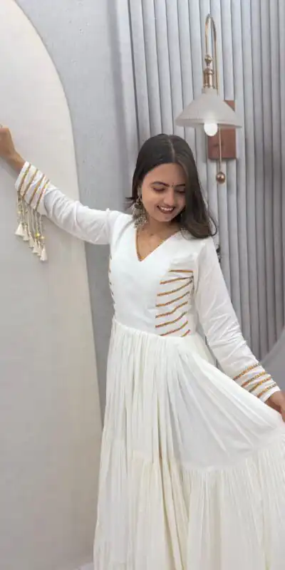 PC 590 White in Color Pure Cotton ace Work Gown . Wedding, Party, Festive, Events Get it for ₹2449. Delivery 4-6 Working Days. Best Online Shop now. | Gowns, Bollywood Gowns, Creative Gowns, Designer Gowns, Embroidered Gowns, Party Wear Gowns