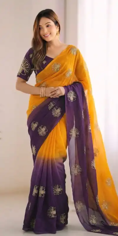 SC 1052 Yellow Fendy Silk Saree Perfect for Wedding, Party, Baby Shower, Pongal, Housewarming – . Available at ₹1799 only. Delivery 4-6 Working Days. | Sarees, Bollywood Sarees, Creative Sarees, Designer Sarees, Embroidered Sarees, Ethnic Saree, Modern Digital sarees, Party Wear Sarees