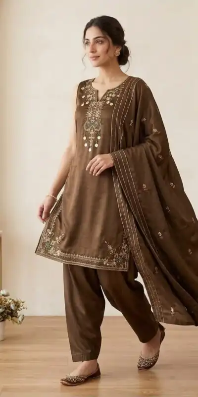 LG 2126 Brown Cos Moss Salwar Suit with Embroidery Work & Sequins Work. Affordable Price ₹2149. Delivery 4-6 Working Days. Shop now. | Jump Suits, Salwar suit, Designer Suits, Casual Suits, Creative suits, Palazzo Suits, Party Wear Suits, Patiala Suits, Straight Suits
