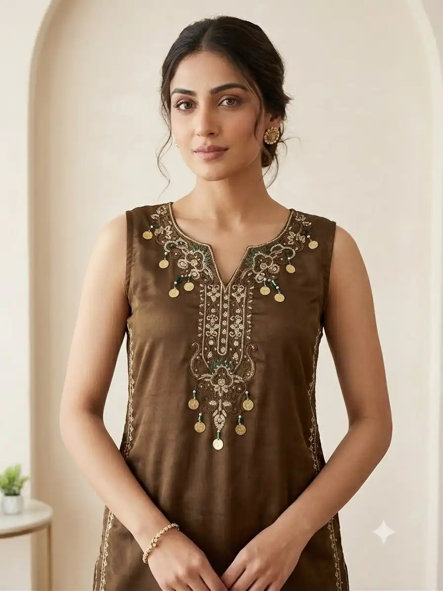 LG 2126 Brown Cos Moss Salwar Suit with Embroidery Work & Sequins Work. Affordable Price ₹2149. Delivery 4-6 Working Days. Shop now. | Jump Suits, Salwar suit, Designer Suits, Casual Suits, Creative suits, Palazzo Suits, Party Wear Suits, Patiala Suits, Straight Suits