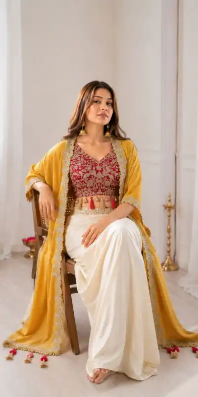 Perfect for Wedding, Party, Festival Celebrations, Holi, Pooja – BB 48 Yellow Yellow Crepe Silk Dhoti Suit. Introductory Price ₹2099. Delivery 4-6 Working | Jump Suits, Salwar suit, Designer Suits, Casual Suits, Creative suits, Palazzo Suits, Party Wear Suits, Patiala Suits, Straight Suits
