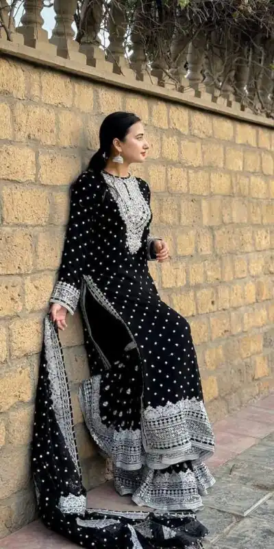 ZB 5064 Black Faux Georgette Salwar Suit with Embroidery Work. Available at ₹2049 only. Delivery 4-6 Working Days. Shop now. | Jump Suits, Salwar suit, Designer Suits, Casual Suits, Creative suits, Palazzo Suits, Party Wear Suits, Patiala Suits, Straight Suits