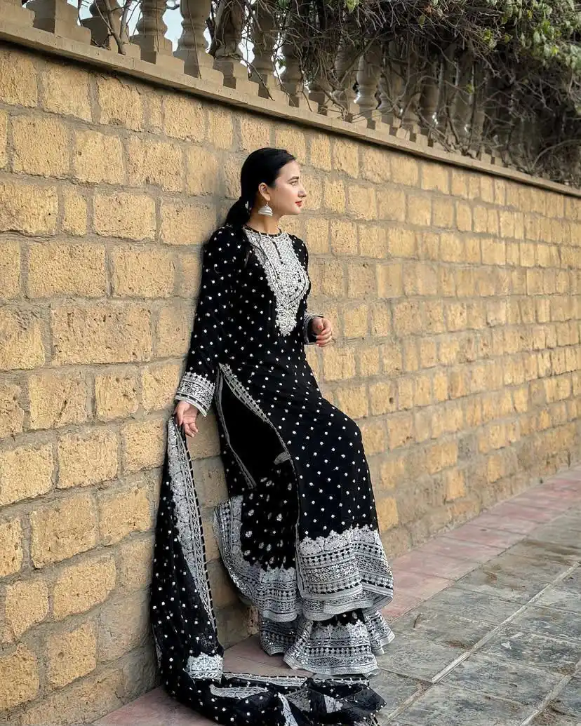 ZB 5064 Black Faux Georgette Salwar Suit with Embroidery Work. Available at ₹2049 only. Delivery 4-6 Working Days. Shop now. | Jump Suits, Salwar suit, Designer Suits, Casual Suits, Creative suits, Palazzo Suits, Party Wear Suits, Patiala Suits, Straight Suits