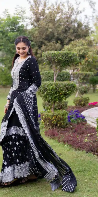 ZB 5064 Black Faux Georgette Salwar Suit with Embroidery Work. Available at ₹2049 only. Delivery 4-6 Working Days. Shop now. | Jump Suits, Salwar suit, Designer Suits, Casual Suits, Creative suits, Palazzo Suits, Party Wear Suits, Patiala Suits, Straight Suits