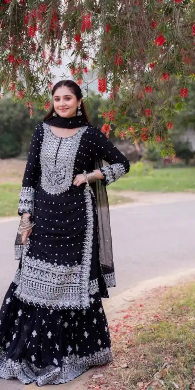 ZB 5064 Black Faux Georgette Salwar Suit with Embroidery Work. Available at ₹2049 only. Delivery 4-6 Working Days. Shop now. | Jump Suits, Salwar suit, Designer Suits, Casual Suits, Creative suits, Palazzo Suits, Party Wear Suits, Patiala Suits, Straight Suits