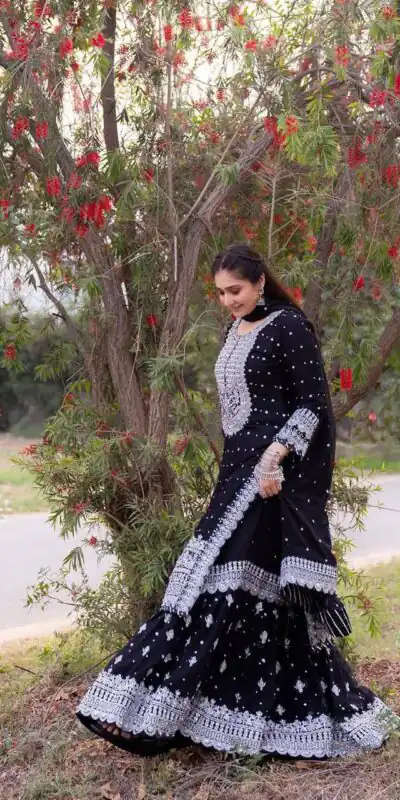 ZB 5064 Black Faux Georgette Salwar Suit with Embroidery Work. Available at ₹2049 only. Delivery 4-6 Working Days. Shop now. | Jump Suits, Salwar suit, Designer Suits, Casual Suits, Creative suits, Palazzo Suits, Party Wear Suits, Patiala Suits, Straight Suits