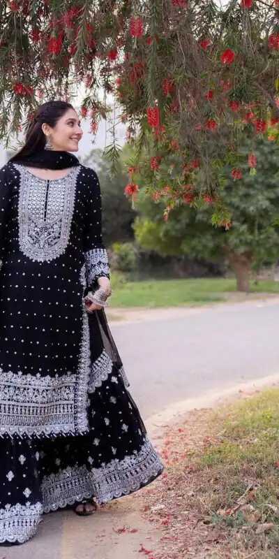 ZB 5064 Black Faux Georgette Salwar Suit with Embroidery Work. Available at ₹2049 only. Delivery 4-6 Working Days. Shop now. | Jump Suits, Salwar suit, Designer Suits, Casual Suits, Creative suits, Palazzo Suits, Party Wear Suits, Patiala Suits, Straight Suits