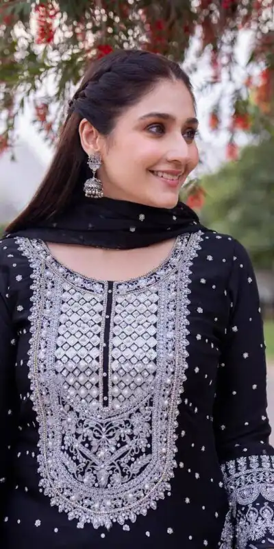 ZB 5064 Black Faux Georgette Salwar Suit with Embroidery Work. Available at ₹2049 only. Delivery 4-6 Working Days. Shop now. | Jump Suits, Salwar suit, Designer Suits, Casual Suits, Creative suits, Palazzo Suits, Party Wear Suits, Patiala Suits, Straight Suits
