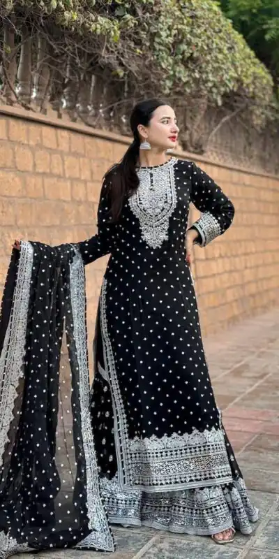 ZB 5064 Black Faux Georgette Salwar Suit with Embroidery Work. Available at ₹2049 only. Delivery 4-6 Working Days. Shop now. | Jump Suits, Salwar suit, Designer Suits, Casual Suits, Creative suits, Palazzo Suits, Party Wear Suits, Patiala Suits, Straight Suits