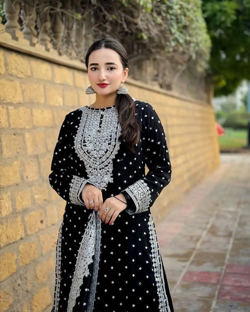 ZB 5064 Black Faux Georgette Salwar Suit with Embroidery Work. Available at ₹2049 only. Delivery 4-6 Working Days. Shop now. | Jump Suits, Salwar suit, Designer Suits, Casual Suits, Creative suits, Palazzo Suits, Party Wear Suits, Patiala Suits, Straight Suits