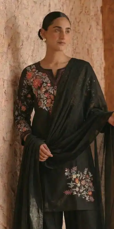 ND 5058 Black | Black Roman Silk Salwar Suit with Embroidery Work. Grab it for ₹2099. Delivery 4-6 Working Days. Shop now. | Jump Suits, Salwar suit, Designer Suits, Casual Suits, Creative suits, Palazzo Suits, Party Wear Suits, Patiala Suits, Straight Suits