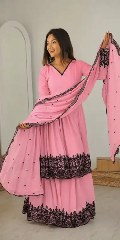 SP 71 Dusty Pink Faux Georgette Salwar Suit with Embroidery Work. Available at ₹2499 only. Delivery 4-6 Working Days. Shop now. | Jump Suits, Salwar suit, Designer Suits, Casual Suits, Creative suits, Palazzo Suits, Party Wear Suits, Patiala Suits, Straight Suits