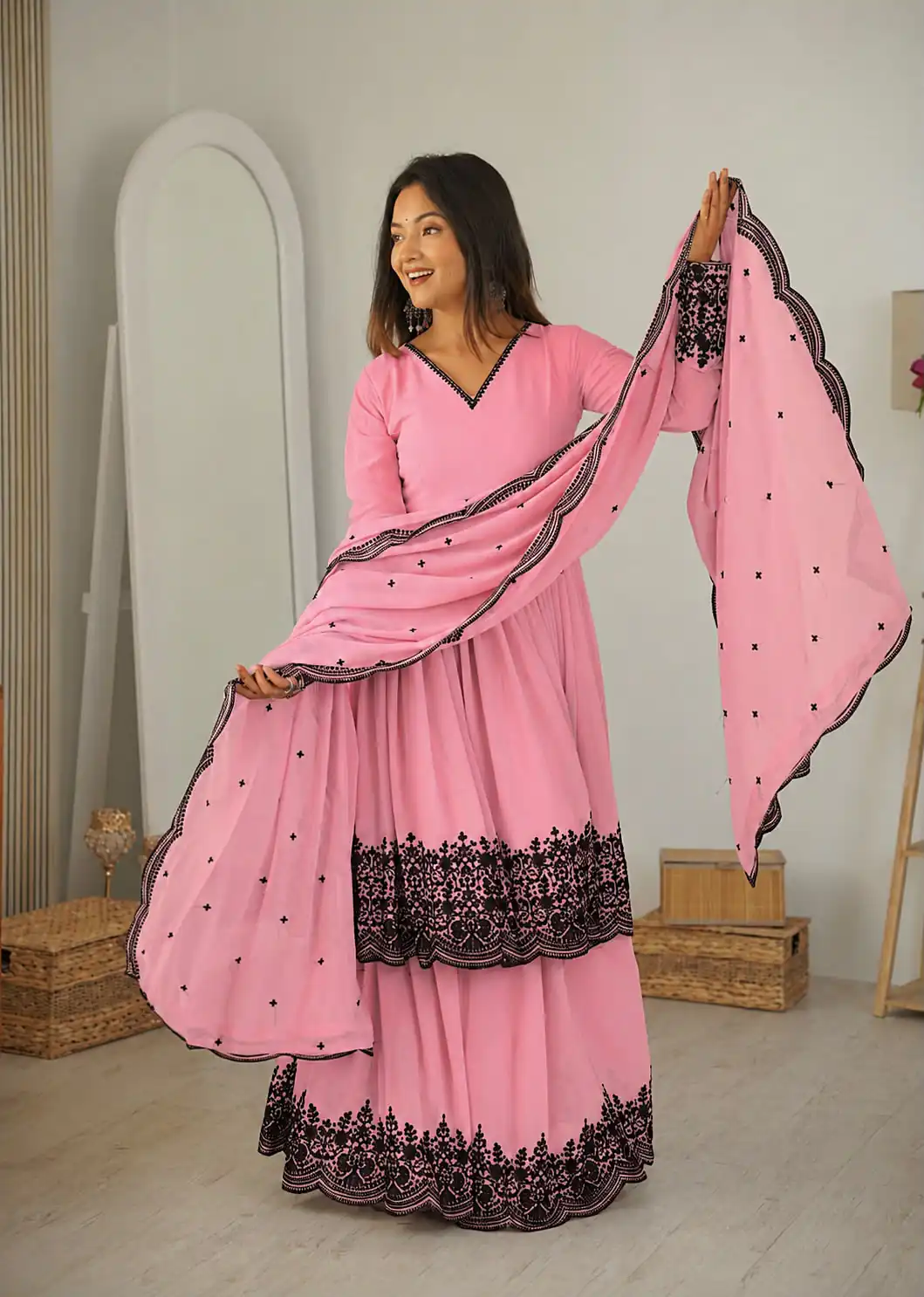 SP 71 Dusty Pink Faux Georgette Salwar Suit with Embroidery Work. Available at ₹2499 only. Delivery 4-6 Working Days. Shop now. | Jump Suits, Salwar suit, Designer Suits, Casual Suits, Creative suits, Palazzo Suits, Party Wear Suits, Patiala Suits, Straight Suits