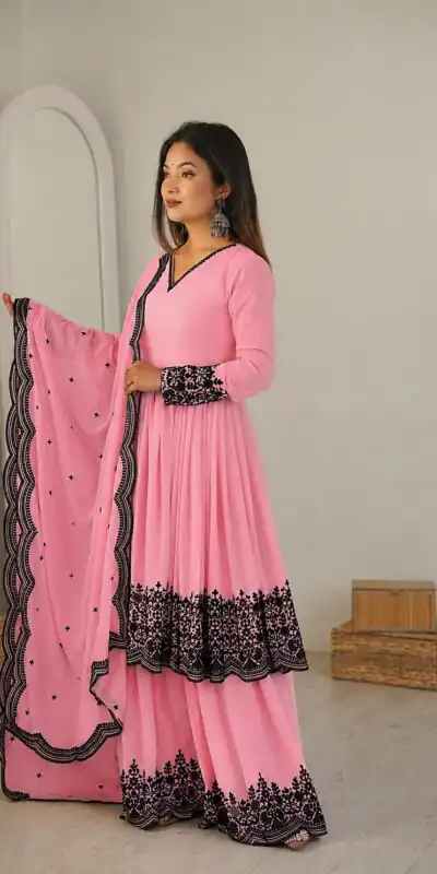 SP 71 Dusty Pink Faux Georgette Salwar Suit with Embroidery Work. Available at ₹2499 only. Delivery 4-6 Working Days. Shop now. | Jump Suits, Salwar suit, Designer Suits, Casual Suits, Creative suits, Palazzo Suits, Party Wear Suits, Patiala Suits, Straight Suits