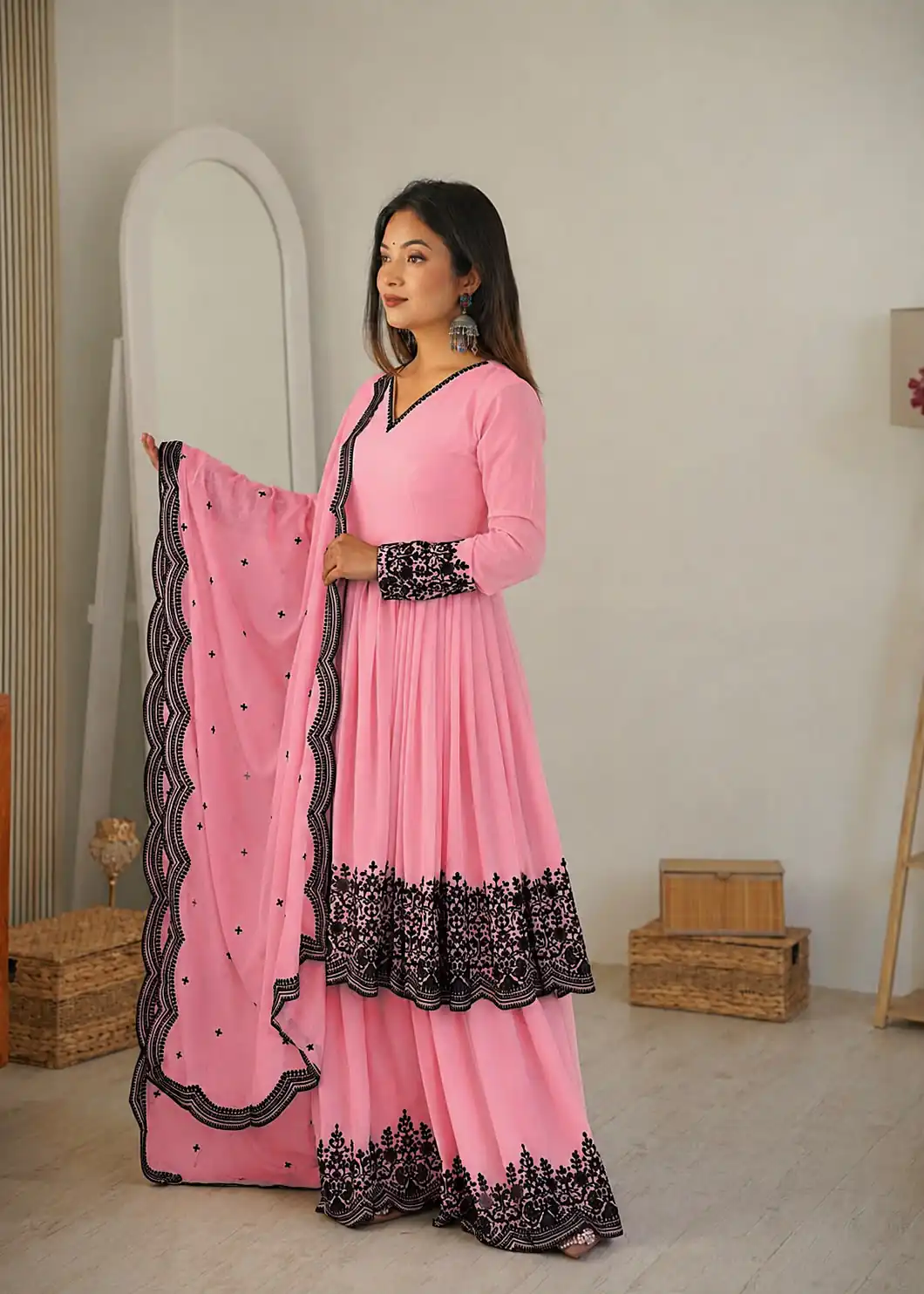 SP 71 Dusty Pink Faux Georgette Salwar Suit with Embroidery Work. Available at ₹2499 only. Delivery 4-6 Working Days. Shop now. | Jump Suits, Salwar suit, Designer Suits, Casual Suits, Creative suits, Palazzo Suits, Party Wear Suits, Patiala Suits, Straight Suits