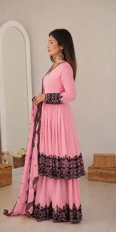 SP 71 Dusty Pink Faux Georgette Salwar Suit with Embroidery Work. Available at ₹2499 only. Delivery 4-6 Working Days. Shop now. | Jump Suits, Salwar suit, Designer Suits, Casual Suits, Creative suits, Palazzo Suits, Party Wear Suits, Patiala Suits, Straight Suits