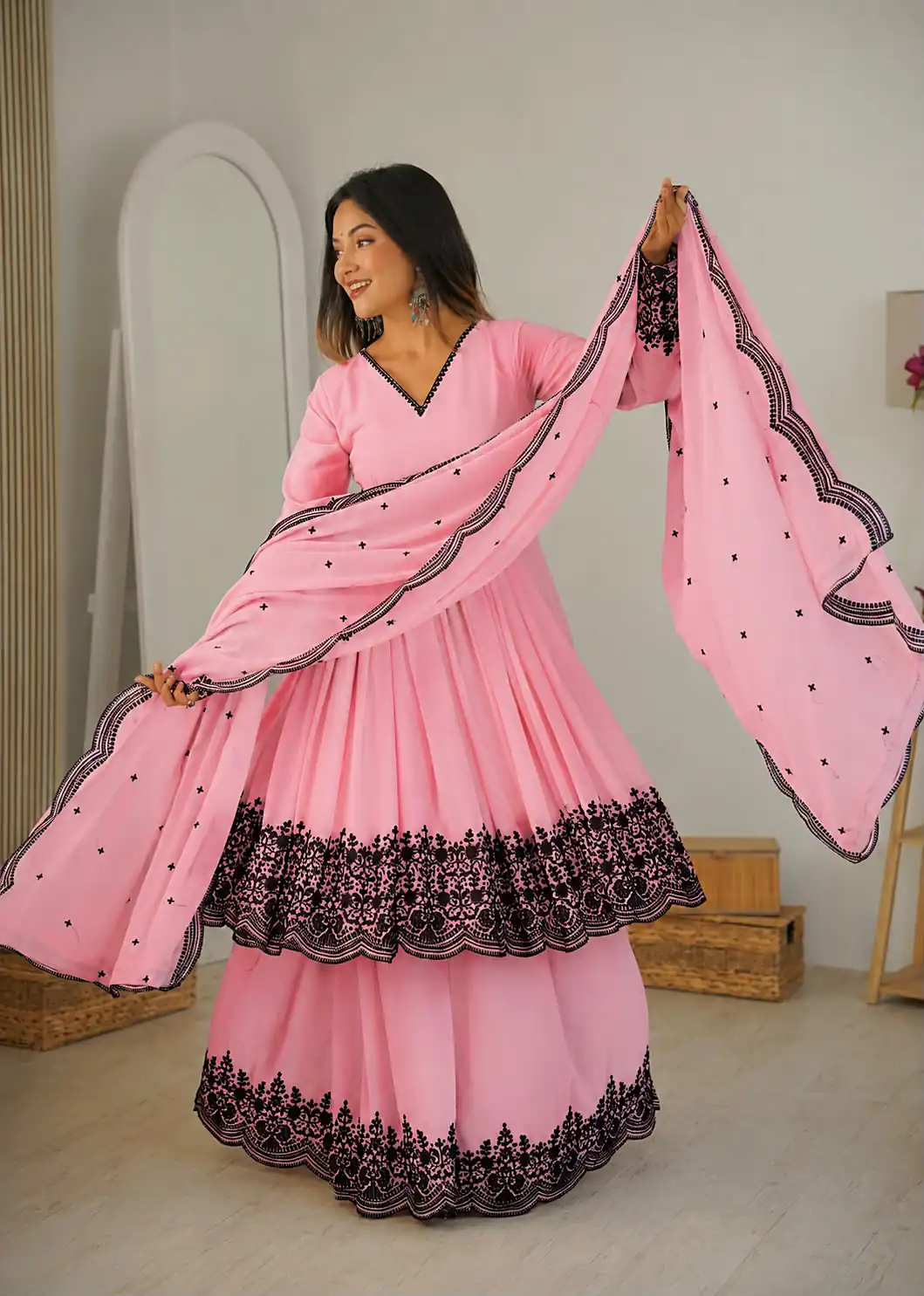 SP 71 Dusty Pink Faux Georgette Salwar Suit with Embroidery Work. Available at ₹2499 only. Delivery 4-6 Working Days. Shop now. | Jump Suits, Salwar suit, Designer Suits, Casual Suits, Creative suits, Palazzo Suits, Party Wear Suits, Patiala Suits, Straight Suits