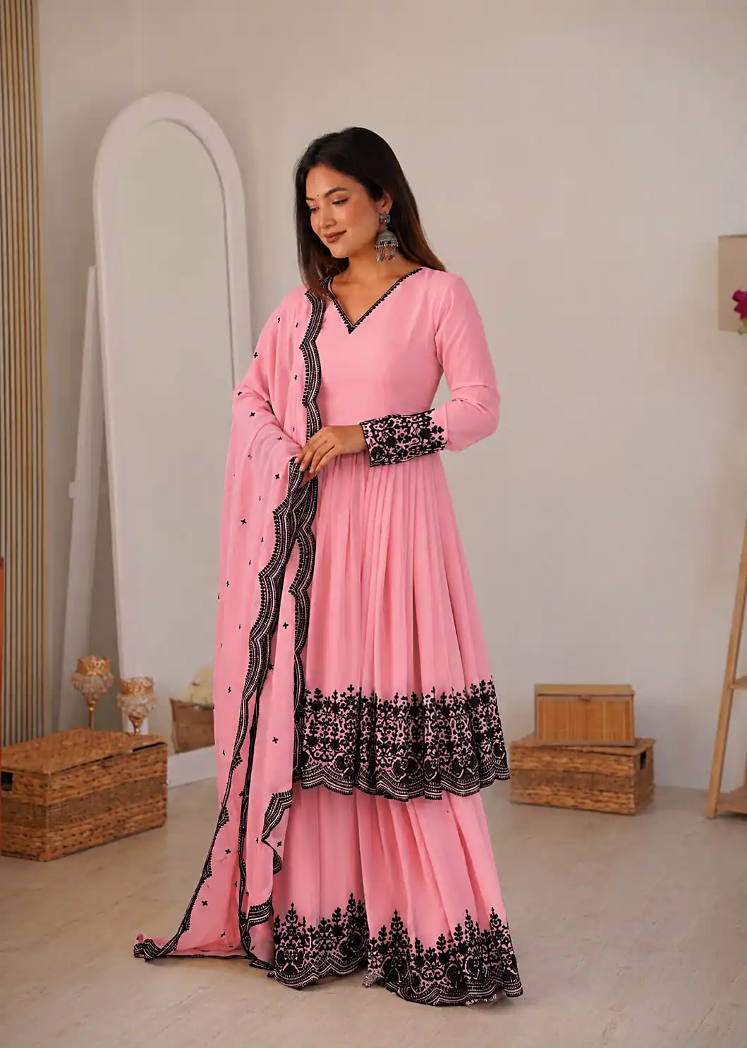SP 71 Dusty Pink Faux Georgette Salwar Suit with Embroidery Work. Available at ₹2499 only. Delivery 4-6 Working Days. Shop now. | Jump Suits, Salwar suit, Designer Suits, Casual Suits, Creative suits, Palazzo Suits, Party Wear Suits, Patiala Suits, Straight Suits
