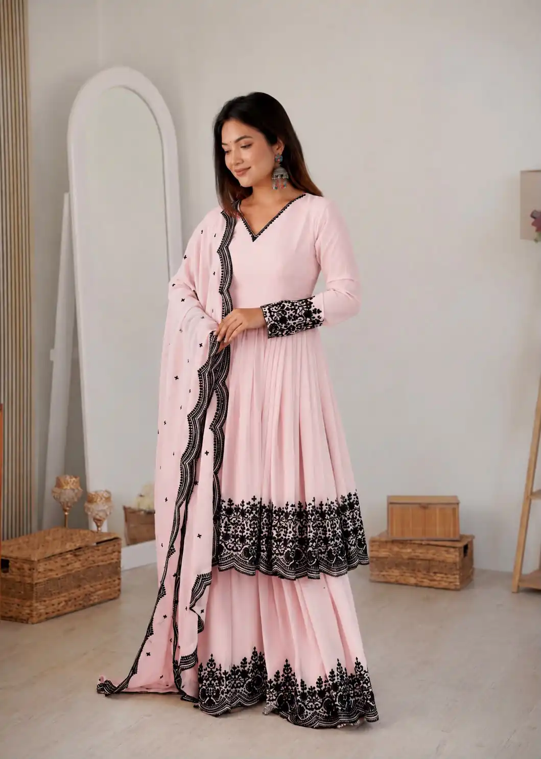 SP 71 Pink Faux Georgette Salwar Suit with Embroidery Work. Available at ₹2499 only. Delivery 4-6 Working Days. Shop now. | Jump Suits, Salwar suit, Designer Suits, Casual Suits, Creative suits, Palazzo Suits, Party Wear Suits, Patiala Suits, Straight Suits