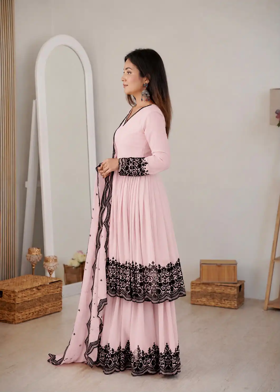 SP 71 Pink Faux Georgette Salwar Suit with Embroidery Work. Available at ₹2499 only. Delivery 4-6 Working Days. Shop now. | Jump Suits, Salwar suit, Designer Suits, Casual Suits, Creative suits, Palazzo Suits, Party Wear Suits, Patiala Suits, Straight Suits
