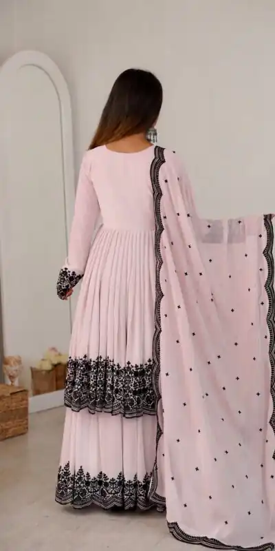 SP 71 Pink Faux Georgette Salwar Suit with Embroidery Work. Available at ₹2499 only. Delivery 4-6 Working Days. Shop now. | Jump Suits, Salwar suit, Designer Suits, Casual Suits, Creative suits, Palazzo Suits, Party Wear Suits, Patiala Suits, Straight Suits