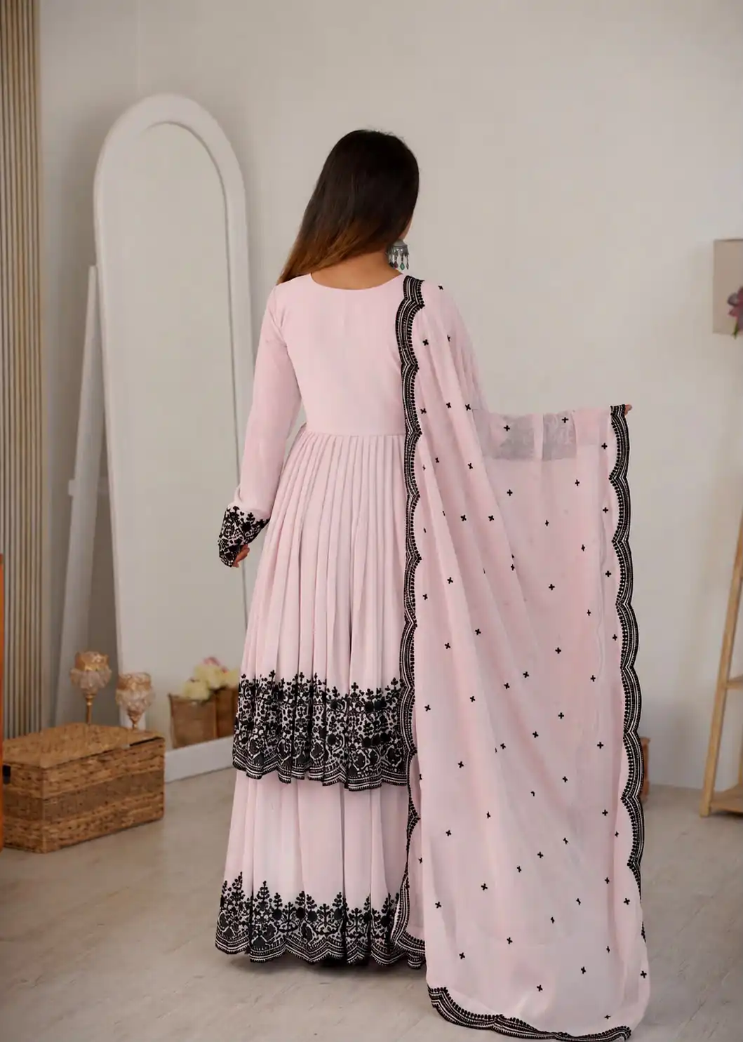 SP 71 Pink Faux Georgette Salwar Suit with Embroidery Work. Available at ₹2499 only. Delivery 4-6 Working Days. Shop now. | Jump Suits, Salwar suit, Designer Suits, Casual Suits, Creative suits, Palazzo Suits, Party Wear Suits, Patiala Suits, Straight Suits