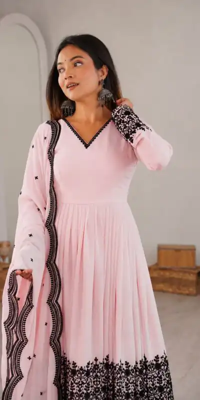 SP 71 Pink Faux Georgette Salwar Suit with Embroidery Work. Available at ₹2499 only. Delivery 4-6 Working Days. Shop now. | Jump Suits, Salwar suit, Designer Suits, Casual Suits, Creative suits, Palazzo Suits, Party Wear Suits, Patiala Suits, Straight Suits