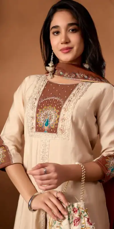 Alternative view of Aglow Cream Roman Silk Thread Work Salwar Suit