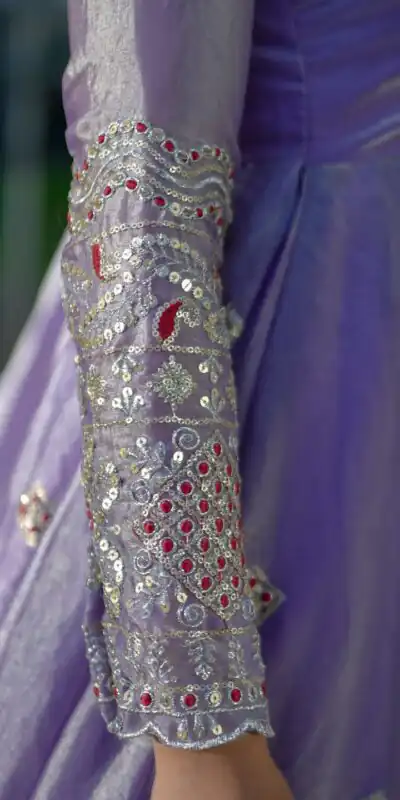 Alternative view of Aglow Lavender Fendy Satin Lace Embroidery Work Gown