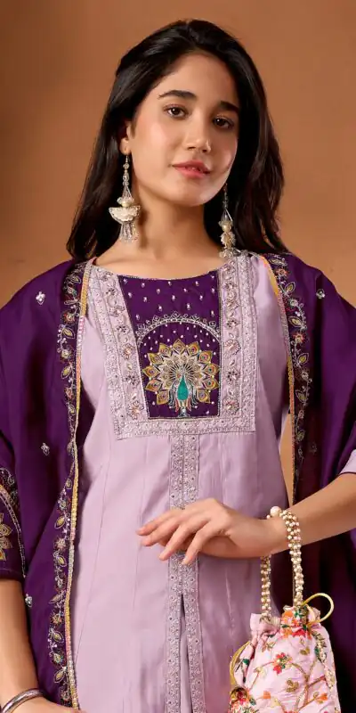 Alternative view of Aglow Lavender Roman Silk Thread Work Salwar Suit
