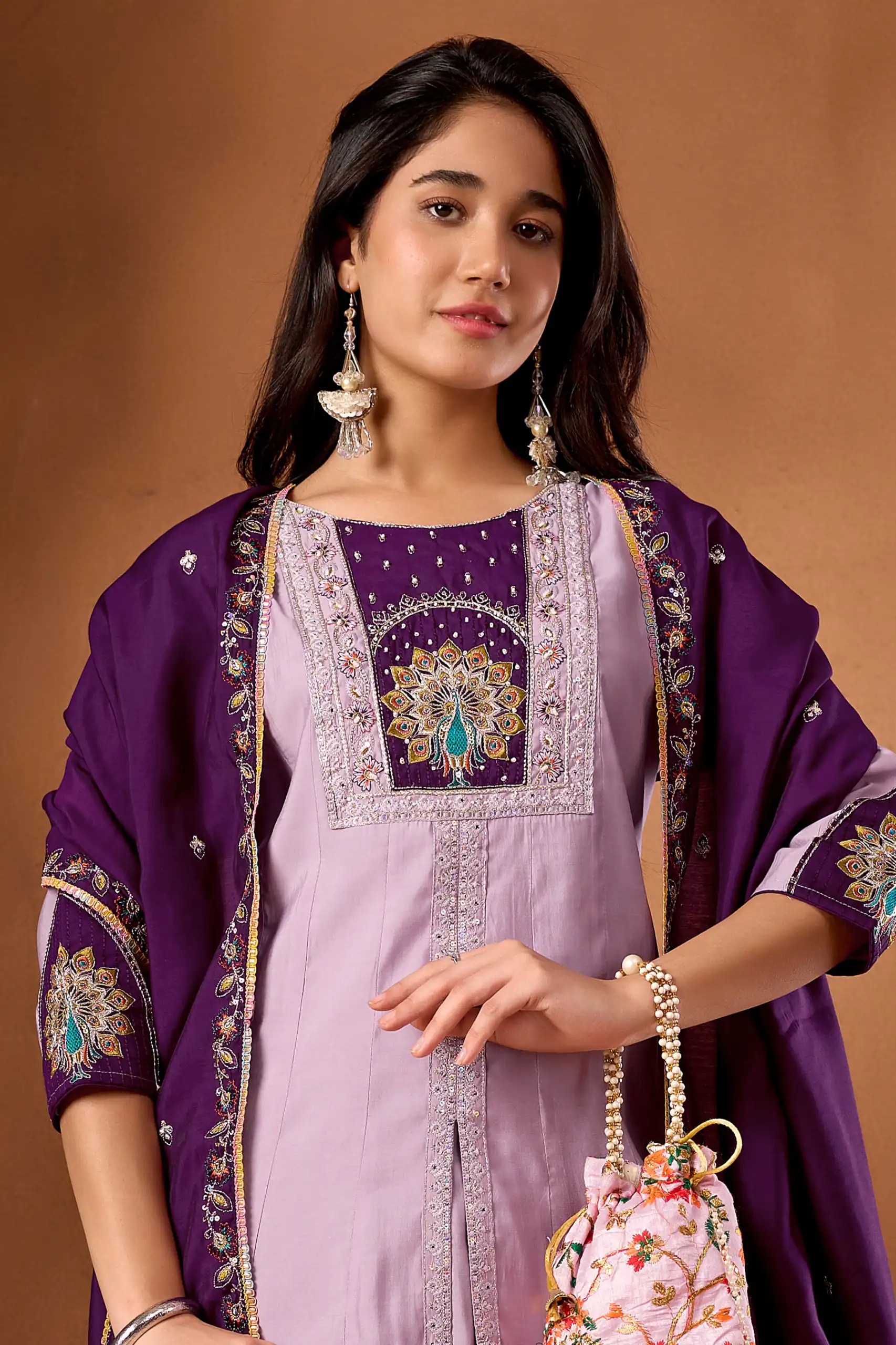 Aglow Lavender Roman Silk Thread Work Salwar Suit - Image 2